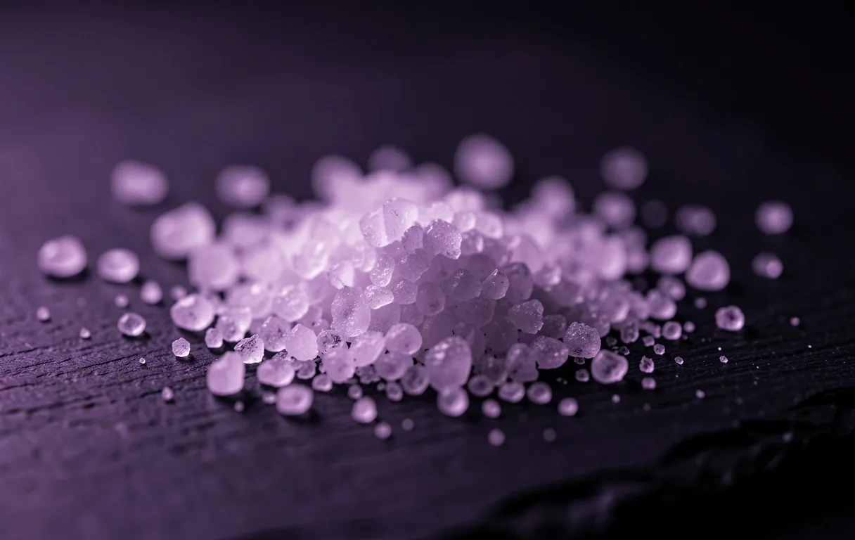 Crystalline vitamin powder on dark slate