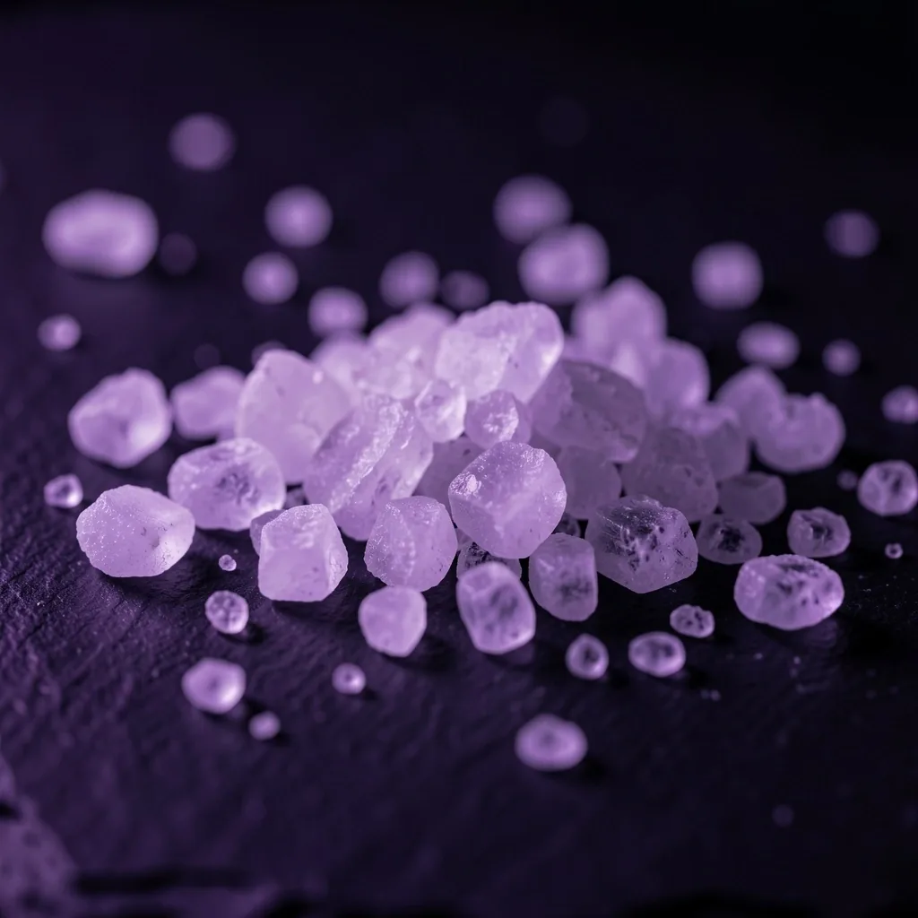 Mineral salt crystals on dark surface